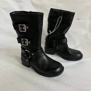 Art Class Kids' Girls 1 Black Dee Tall Buckle Boots Faux Leather Side Zipper
